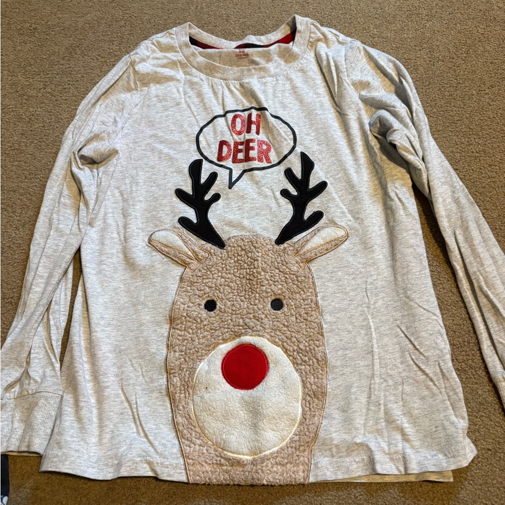 Holiday Time Reindeer Long Sleeve Shirt - Gray and Red
